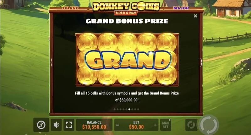 Donkey Coins Hold & Win – ekran s Mini, Minor, Major, Grand jackpotima