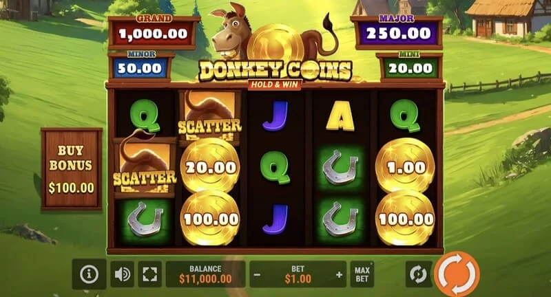 Donkey Coins Hold & Win – glavni ekran s kolutima
